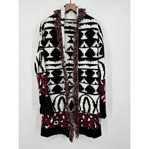 San Lorenzo Wool Alpaca Blend Cardigan Women Large Purple Black Fringe Longline